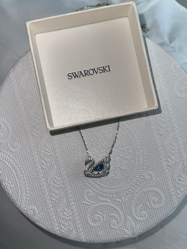 Collar Swarovski Cisne Azul y Plateado
