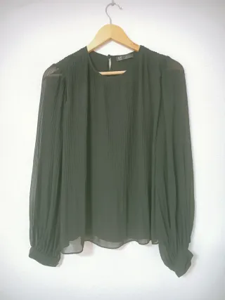 Blusa Zara Negra Plisada Talla XS
