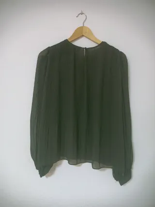 Blusa Zara Negra Plisada Talla XS
