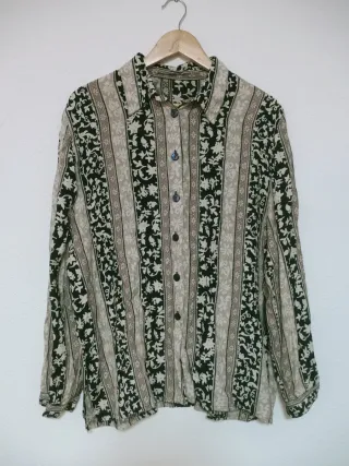 Camisa vintage beige, rosa y negra