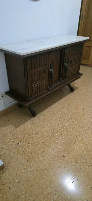 Mueble recibidor antiguo madera y mármol
