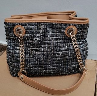 Bolso Gloria Ortiz Tweed Cadena Beige/Negro