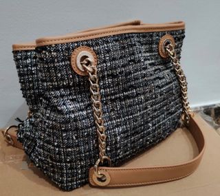 Bolso Gloria Ortiz Tweed Cadena Beige/Negro