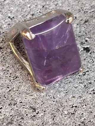 Anello Acciaio Pietra Ametista Grande