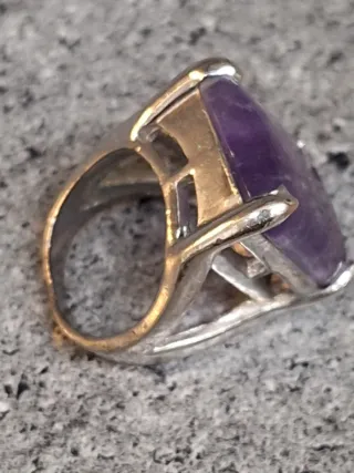 Anello Acciaio Pietra Ametista Grande