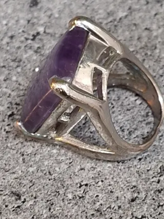 Anello Acciaio Pietra Ametista Grande