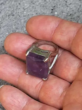 Anello Acciaio Pietra Ametista Grande