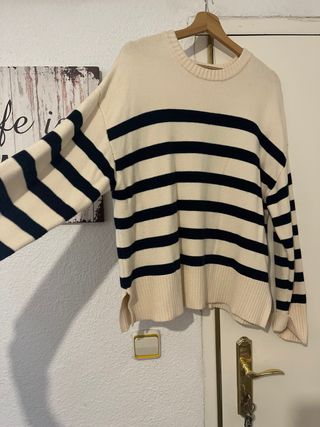 Jersey Zara rayas oversize beige/negro