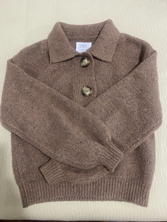 Jersey Zara Marrón Abotonado Cuello Polo