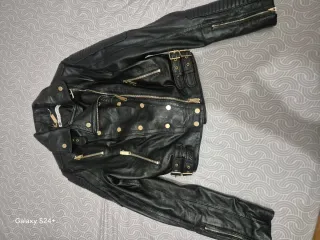 Cazadora de cuero negra Society Team madera ITALY