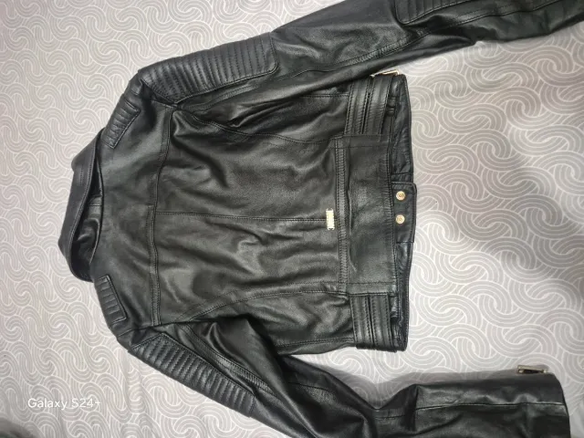 Cazadora de cuero negra Society Team madera ITALY