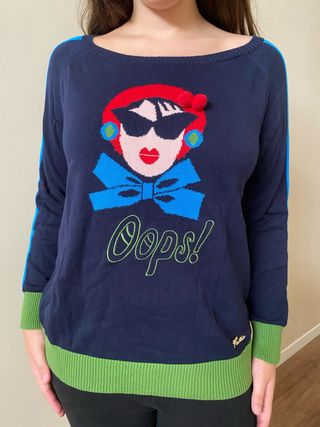 Jersey azul y verde cuello barco