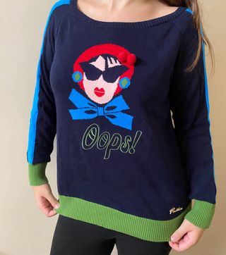 Jersey azul y verde cuello barco