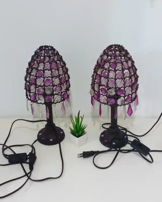 Lote 2 lamparillas forja y cuentas morado