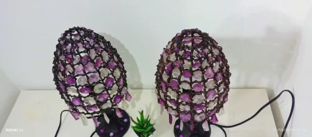 Lote 2 lamparillas forja y cuentas morado