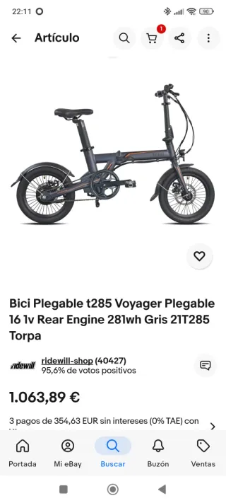 Bicicleta Eléctrica Plegable Negra