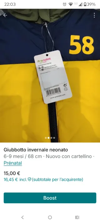 Giubbotto invernale neonato 6-9 mesi