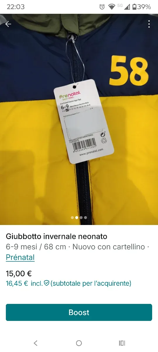Giubbotto invernale neonato 6-9 mesi
