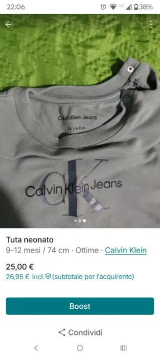 Tuta neonato Calvin Klein Jeans 6/9 mesi