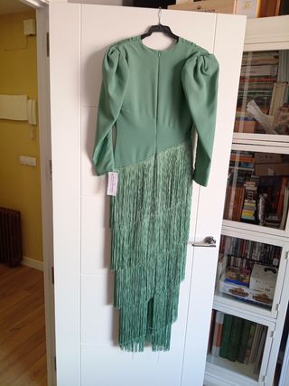 Vestido de fiesta flecos verde