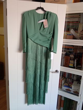 Vestido de fiesta flecos verde