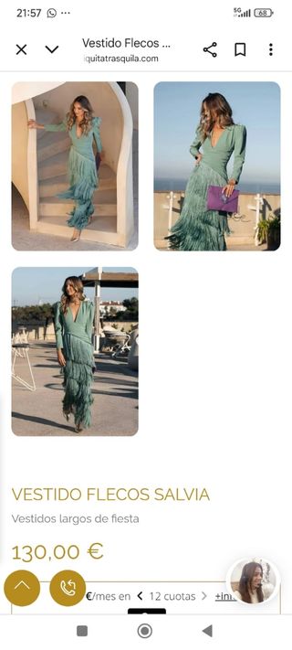 Vestido de fiesta flecos verde