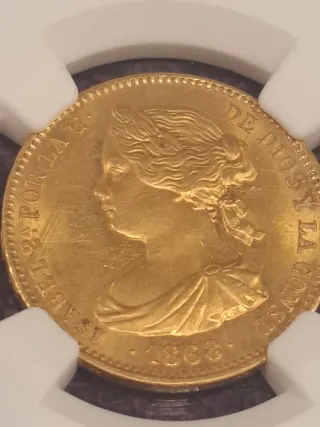 Moneda de Oro Isabel II 1868