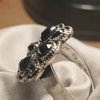 Anillo Acero y Piedras Negras - Ref. 2510112220