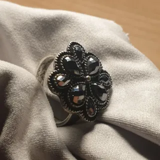 Anillo Acero y Piedras Negras - Ref. 2510112220