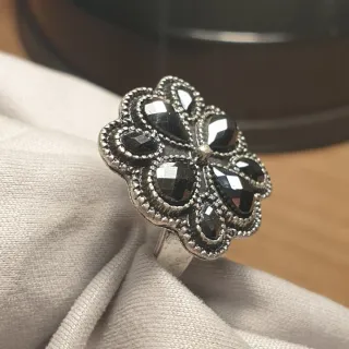 Anillo Acero y Piedras Negras - Ref. 2510112220