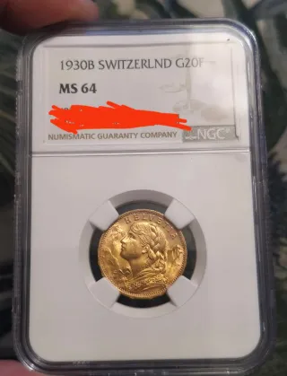 Moneda Oro Suiza 1930 NGC MS64
