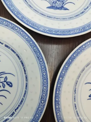 6 Platos Porcelana China Granos Arroz Azul Blanco