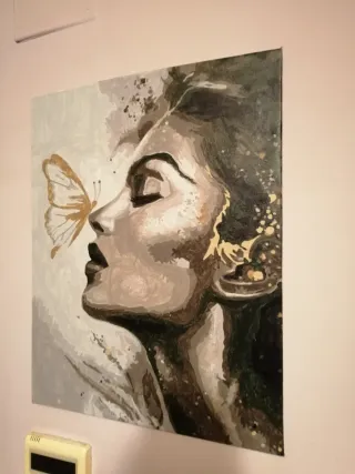 Cuadro Pintado por Números Mujer Mariposa, óleo.