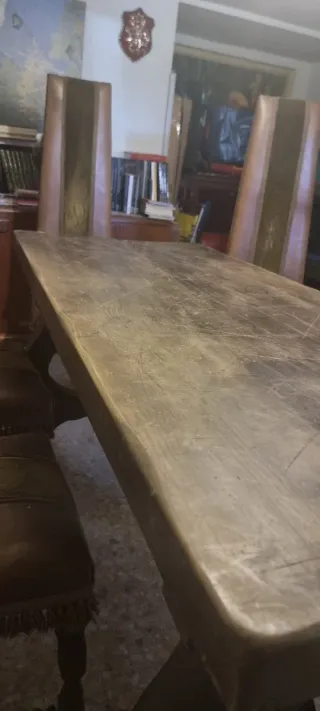 Mesa y 4 Sillas Vintage Madera maciza y Piel
