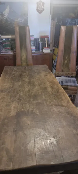 Mesa y 4 Sillas Vintage Madera maciza y Piel