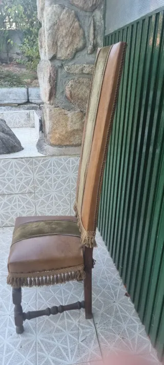 Mesa y 4 Sillas Vintage Madera maciza y Piel