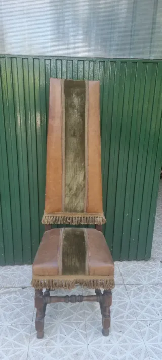 Mesa y 4 Sillas Vintage Madera maciza y Piel