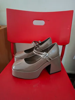 Zapatos MIM beige tacón Plataforma Altura 10cm 