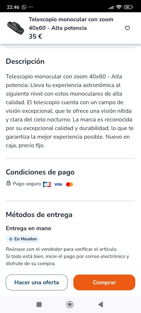 Telescopio monocular zoom 40x60