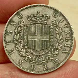Vittorio Emanuele II, 2 Lire Stemma 1863, N
