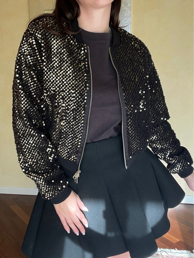 Bomber Liu Jo paillettes nere e oro