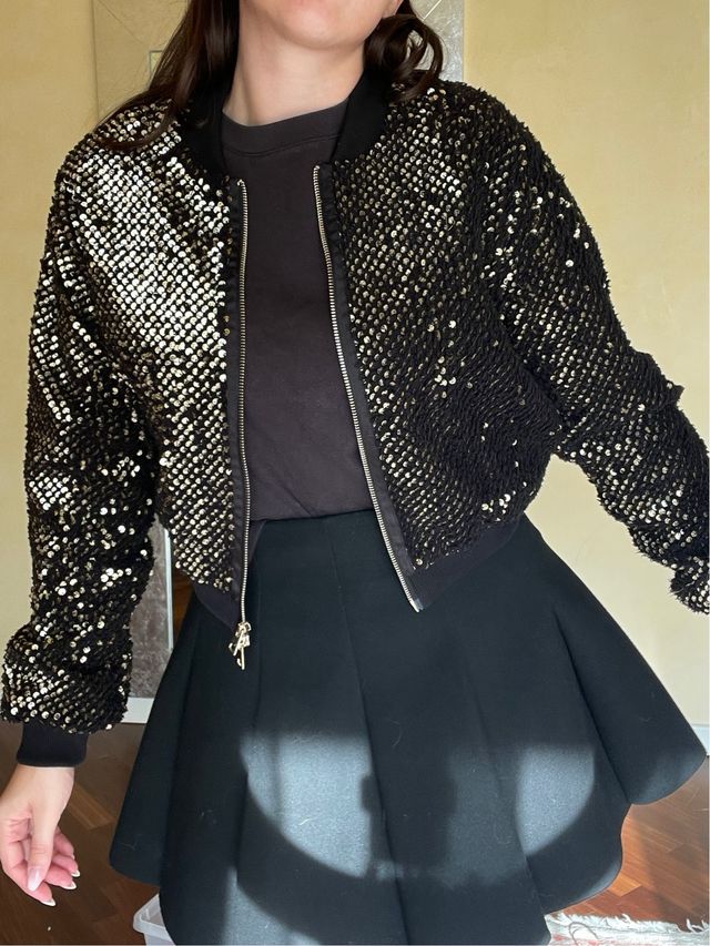 Bomber Liu Jo paillettes nere e oro