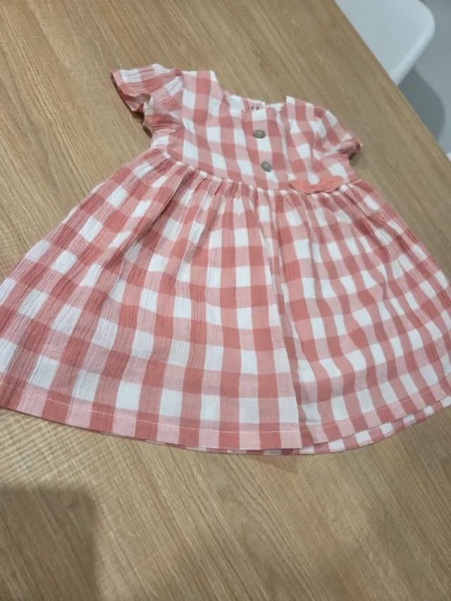 Vestido de bebé cuadros coral