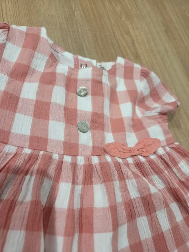 Vestido de bebé cuadros coral