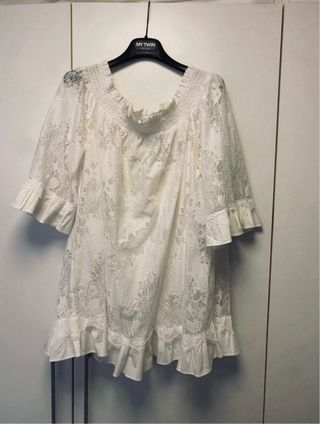 Camisa encaje Twin Set blanca manga corta