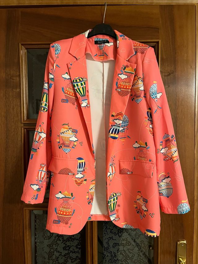 Giacca color salmone blazer fantasia mongolfie