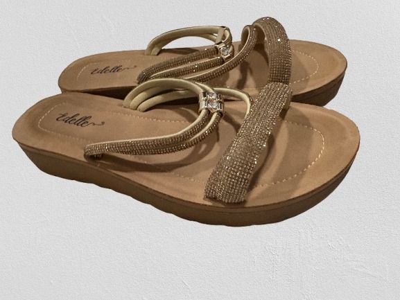 Sandalias Planas Pedrería Doradas Talla 36