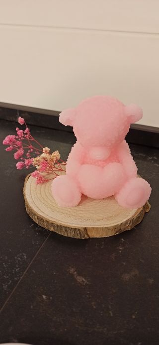 Candela Orsetto Cuore Rosa Artigianale