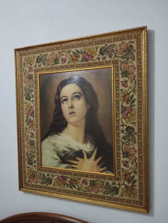 Cuadro Virgen en Tela y Madera