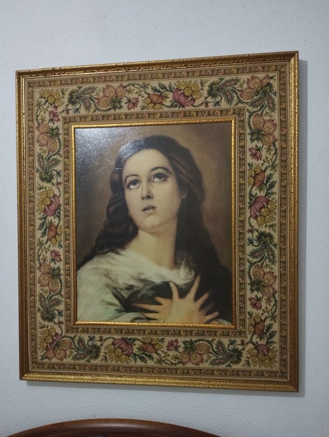 Cuadro Virgen en Tela y Madera